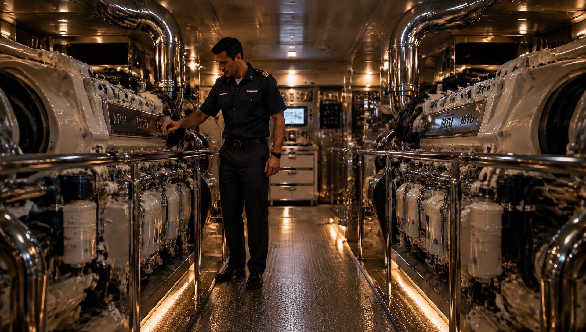 Marine engineer inspecting yacht engines